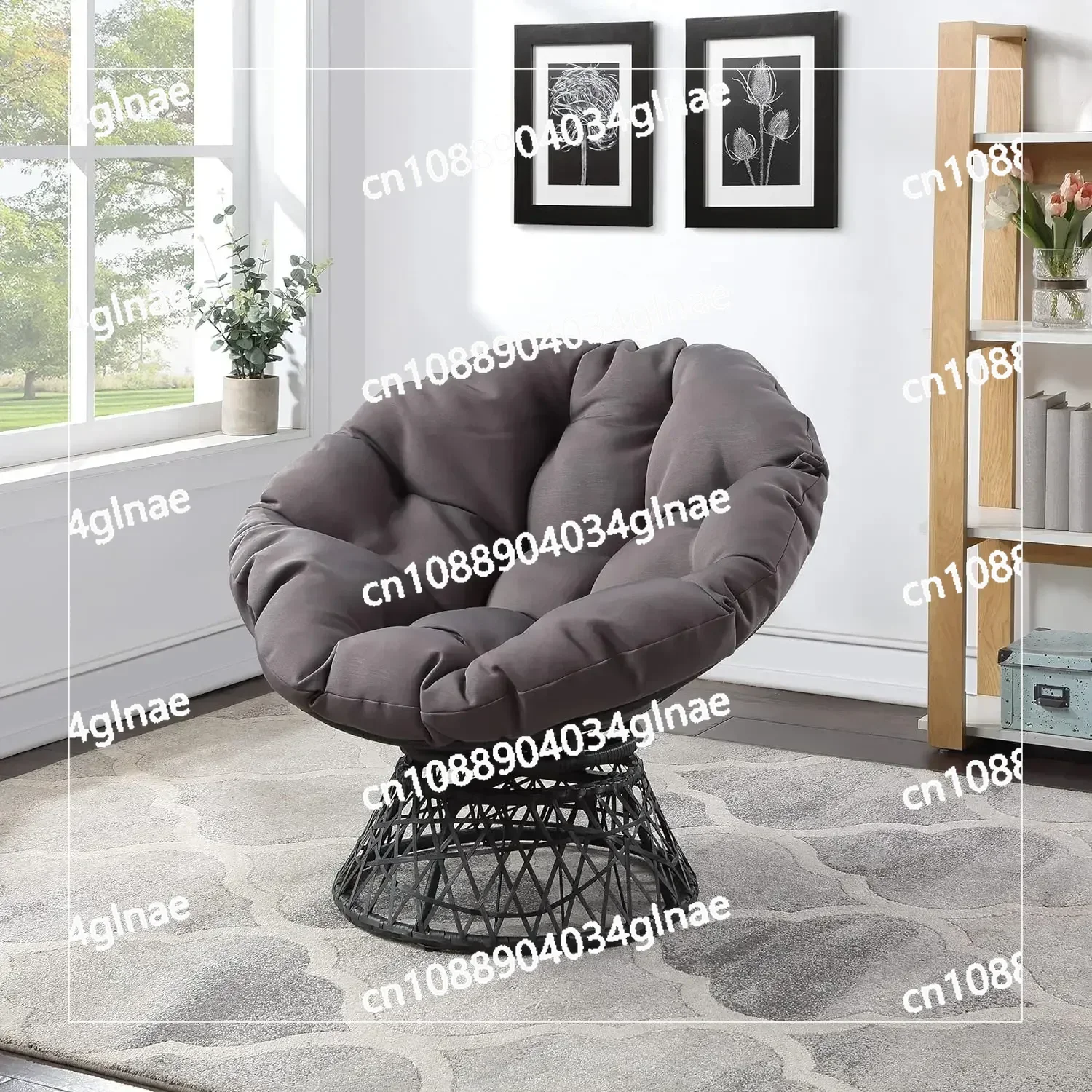 Home Furnishings  Chair with 360-Degree Swivel, Grey Frame with Grey Cushion