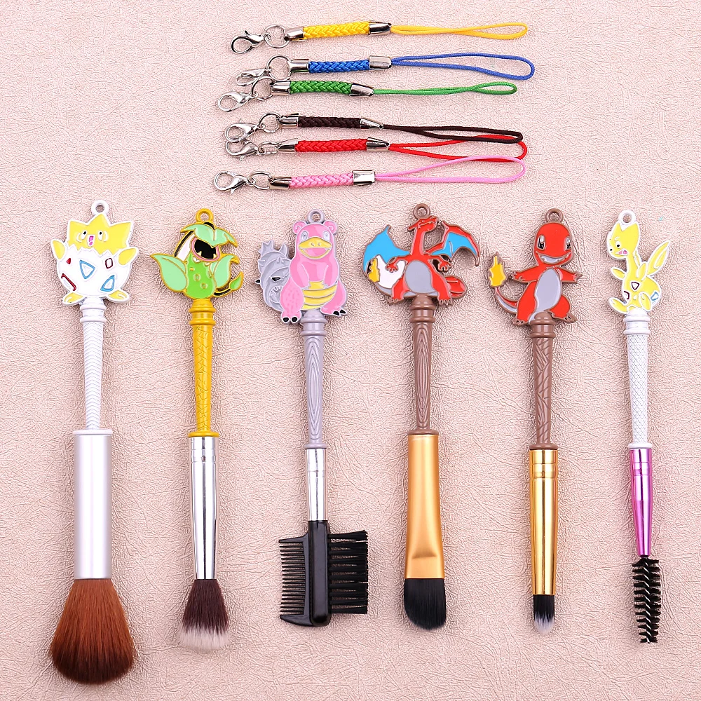 6Pcs/Set Anime Pokemon Makeup Brush Kawaii Charmander Portable Soft Concealer Brush for Women Cosplay Jewelry Accessory Toy Gift