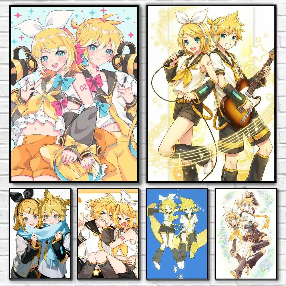 Ute Vocaloid Singer Rin And Len Cartoon Style Poster Self-adhesive Art Waterproof Paper Sticker Coffee House Bar Room Wall Decor