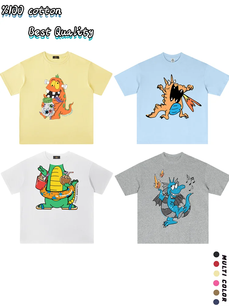 fashion kids t shirts summer 2025 New baby boys half sleeve Cute dinosaur print round neck tops teen T-shirt children's clothing