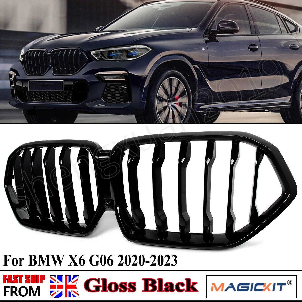 

Решетка Magickit для BMW X6 G06 X6M F96 2020-2023, передняя решетка с одной планкой, глянцевая черная