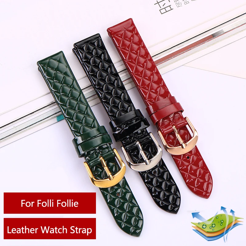 

lacquered Fashion shiny surface Leather Watch band Diamond plaid For Folli Follie WF14A02 Casio 14mm 16mm red blue Ladies strap