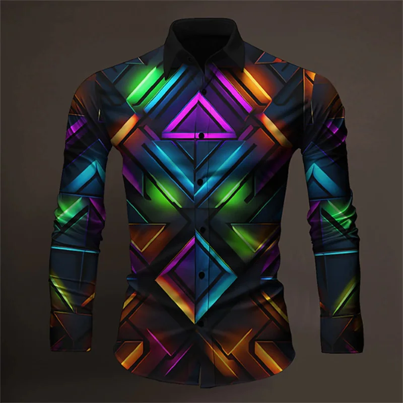 Men\'s Shirt Plaid Stripe Geometric Stand Collar Outdoor Street Print Long Sleeve Clothing Fashion Streetwear Designer Casual