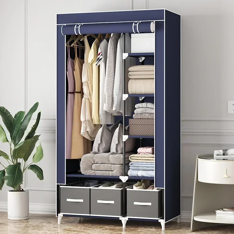 Simple wardrobe household bedroom large capacity hanger strong dustproof storage assembly steel pipe hanging wardrobe