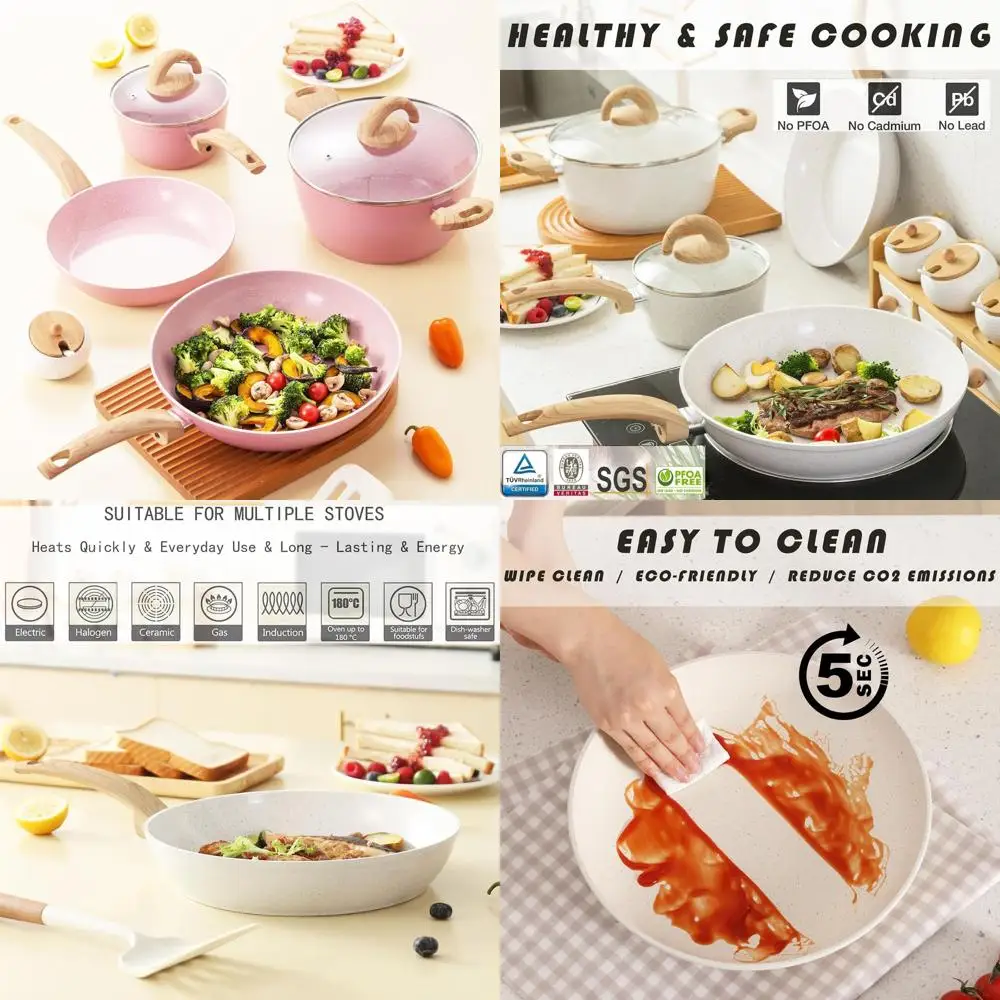 

Ceramic Non-Stick Cookware Set with Granite Design, Induction Compatible, Frying Pans, Saucepans, Casserole, PTFE/PFOA/PFOS-Free