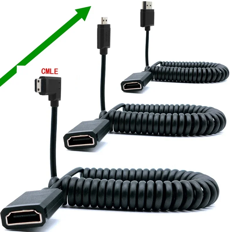 Mini HDMI Compatible with Female HDMI Spiral Cable HDTV 2.0 to Micro HD Stretch Spring Curl Flexible Thin Cable 2k 4k HD Up 60Hz