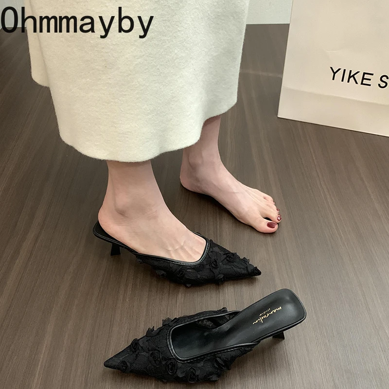 2025 Summer Concise Pointed Toe Women Slippers Fashion High Heels Party Pumps Mules Slide Shoes image 5
