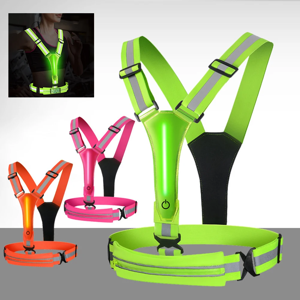 LED Reflective Vest Light Up Running Vest Adjustable Waist/Shoulder Running Gear 3 Light Modes for Outdoor Night Running Walking