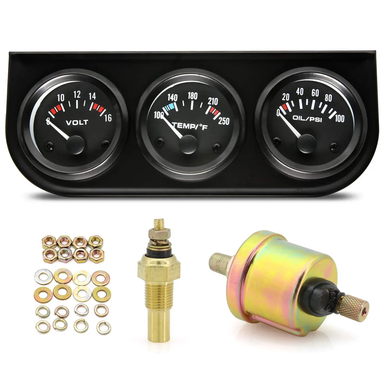 

3 in 1 Car Gauge Multifunctional Gauge 52mm Car Triple Gauge Kit Oil Pressure Volt Meter Water Temp with Temp&Pressure Sensor