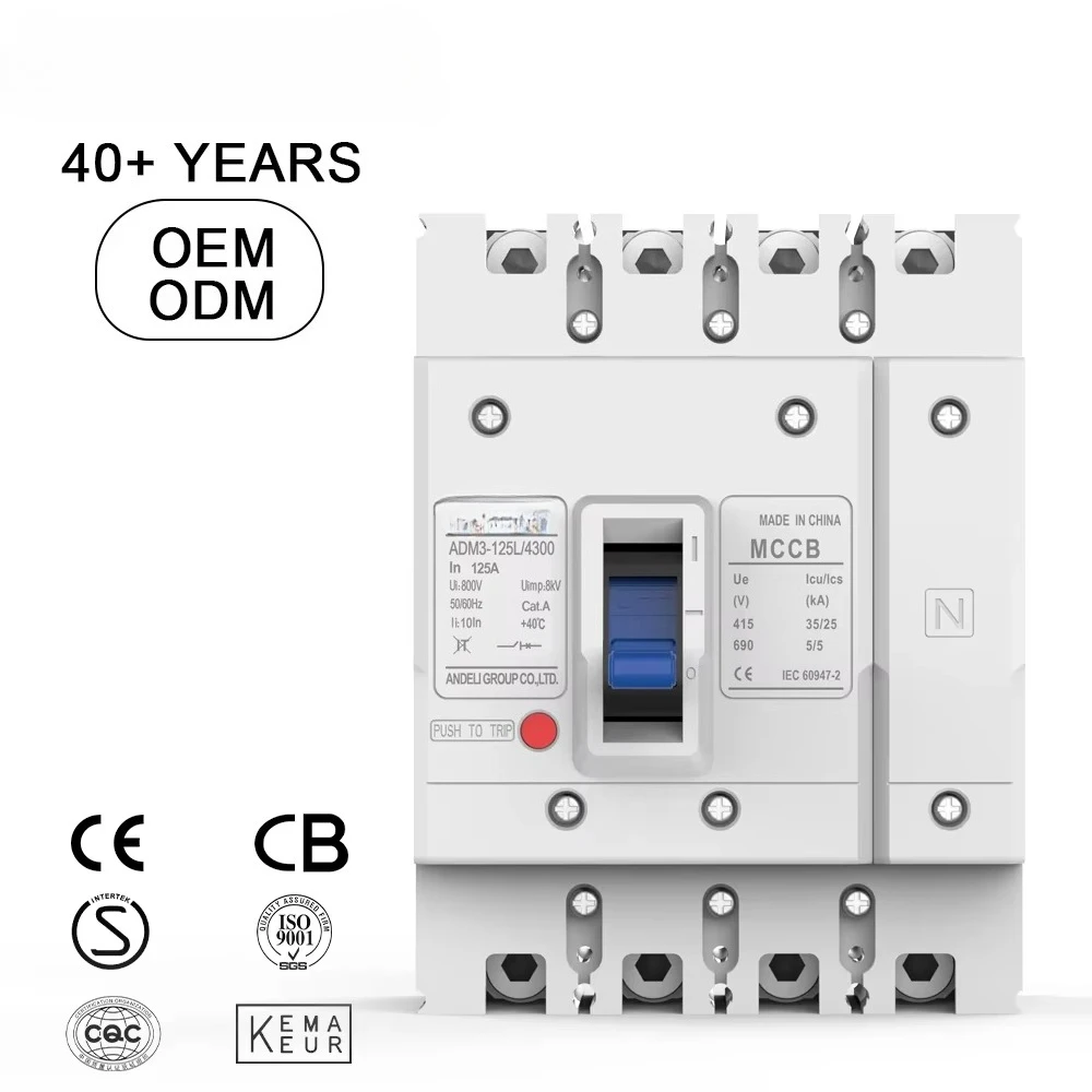 

ADM3-125L-4300 400V/690V Moulded Case Circuit Breaker 125A 50/60Hz 35kA Breaking Capacity 8kV Impulse Thermal-Magnetic