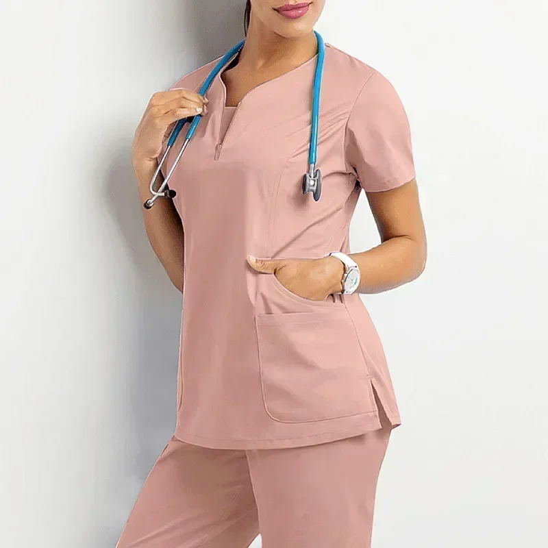 1 Pc Nurse Women Casual Short Sleeved Apparel Top Pharmacy Working Medical Hospital Doctor Nursing Uniform V-neck Jogger