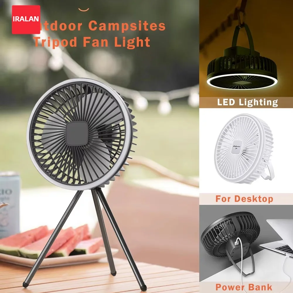 مروحة LED محمولة خفيفة، مروحة كهربائية حديثة بثلاث سرعات، مراوح قابلة لإعادة الشحن مع ضوء لتركيبات مكتب النزهة والتخييم