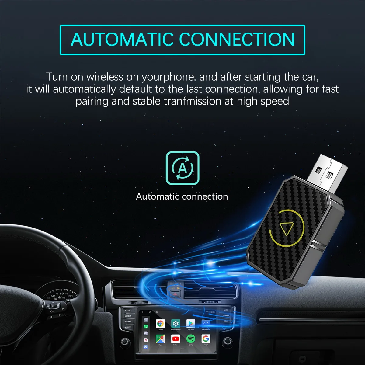 2-in-1 Wireless Adapter for Smartphone Auto Convert Wired to Wireless Car Play Adapter
