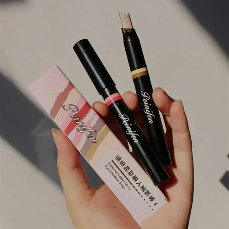 Double Color Eye Shadow Stick Highlight Gradient Shimmer Pearlescent Eyeshadow Pen Eye Make Up Women Cosmetics 1Pc No Smudge New