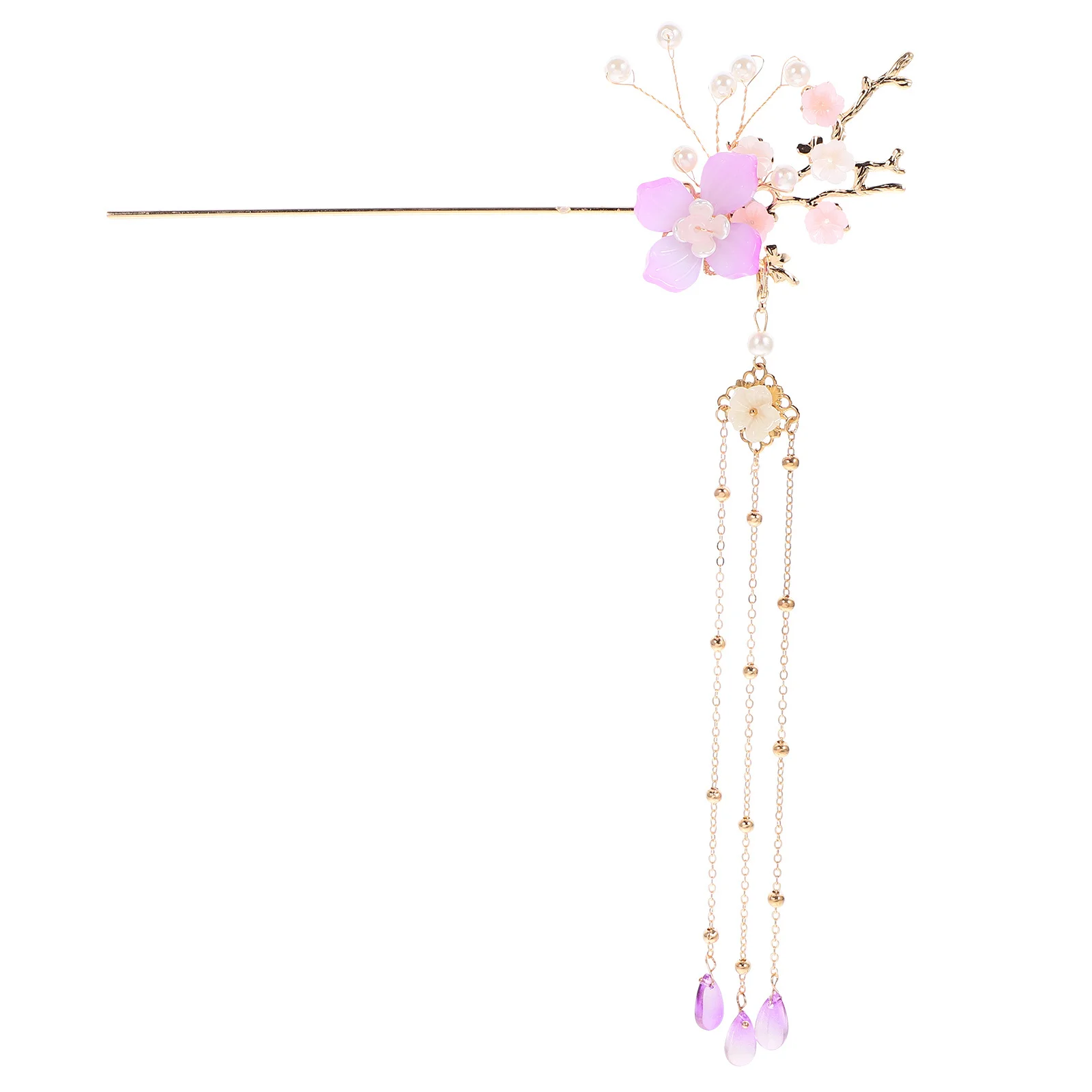 عصا شعر على شكل زهرة شرابة لؤلؤية دبوس شعر صيني عتيق زخرفة شعر هانفو أنيقة للتصوير الفوتوغرافي للحفلات والرقص