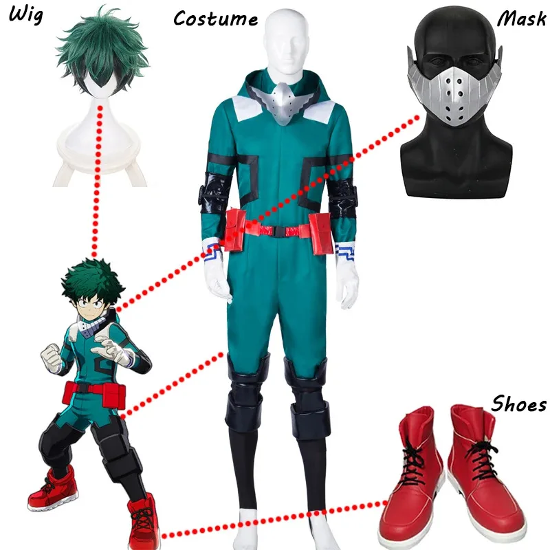 Disfraz de Anime Izuku Midoriya, traje de bateo Boku No Hero Academia Deku, uniformes de Halloween hechos a medida