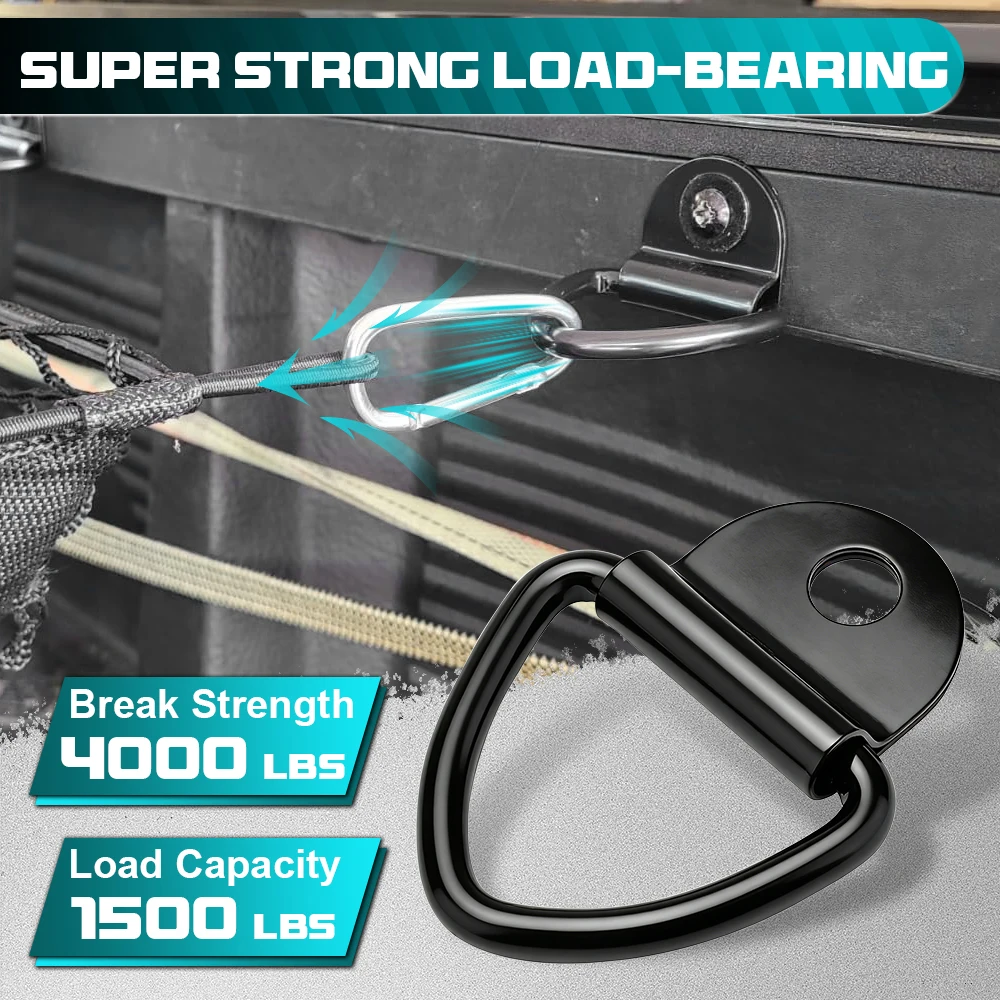 4PCS 1000LBS Black Steel V-Ring Tie Down Anchors, Surface Mount Bolt Cargo Anchors for Truck Trailer Bed Desk Rail Lashing
