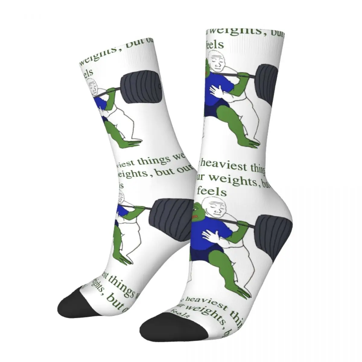 Funny Men's Socks Perhaps The Heaviest Things We Lift is our Feels Vintage Harajuku Pe Pe Green Frog Pattern Crew Sock Printed