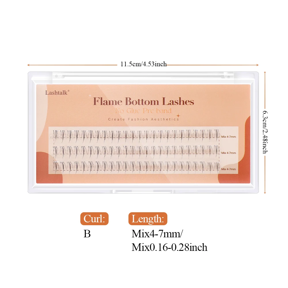 Lashtalk 1Box Flame Style Self Adhesive DIY Eyelash Bottom Lower Lash 72 Clusters No Glue Remover One-Step Press On Pre-Glued