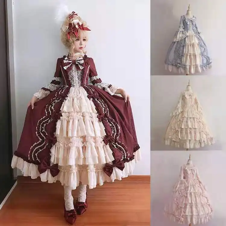 Vestido de princesa Kaili-Lolita, lindo vestido plissado, elegante traje de Cosplay Anime, manga comprida, vintage, doce, plus size