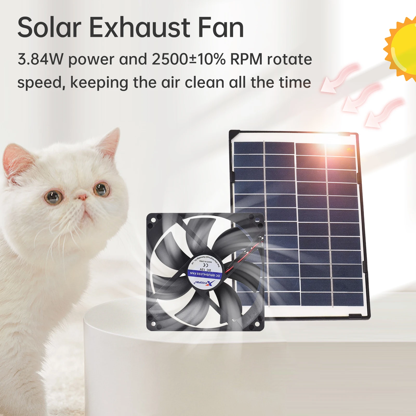 6W 12V Mini Solar Fan for Pet Dog House Ventilator Exhaust Fan Air Extractor for Chicken Coops Greenhouse with 3 Meters Cable