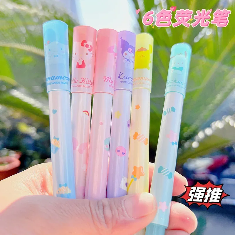 Kawaii Sanrio Anime Highlighter Hello Kitty Sweet Light Color Marker Pen Color Marker Pen Student with Painting Graffiti Pen Set