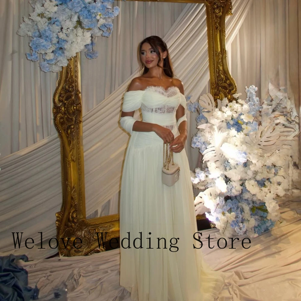 

Customized White Off-the-Shoulder Lace Sheer Panel Chiffon Formal Evening Wedding Guest Maxi Dress Plus Size
