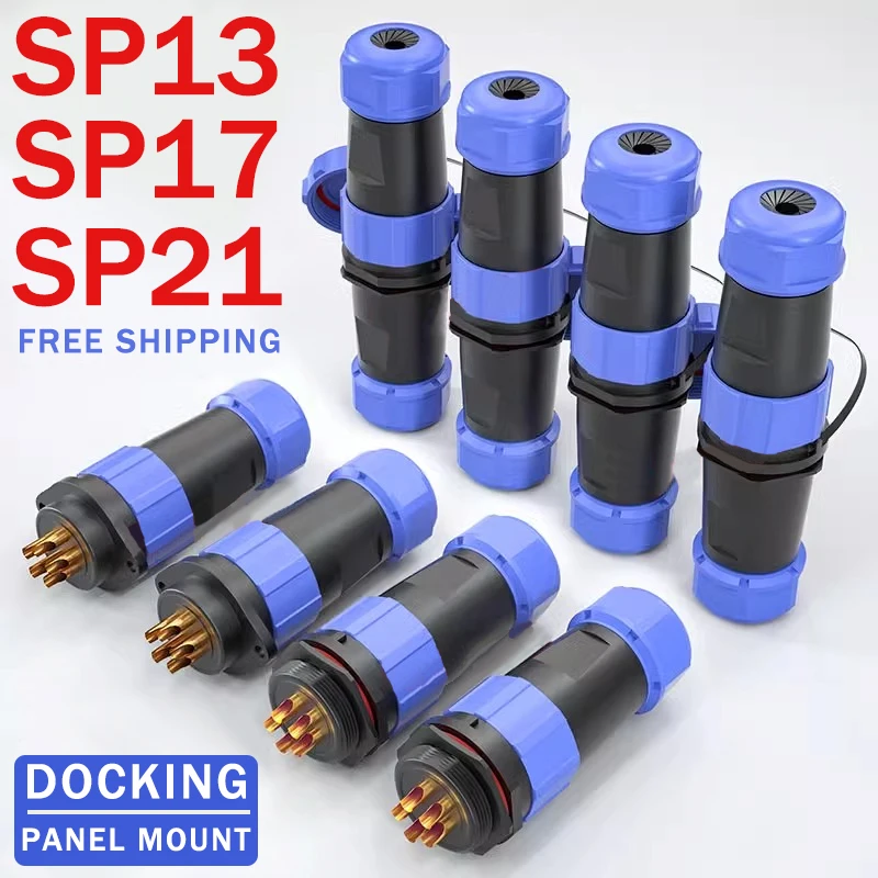 SP13 SP17 SP21 2/3/4/5/7/9PIN Panel Mount Aviation Waterproof Connectors Plug Socket IP68 Electrical Cable Wire Flange/Docking