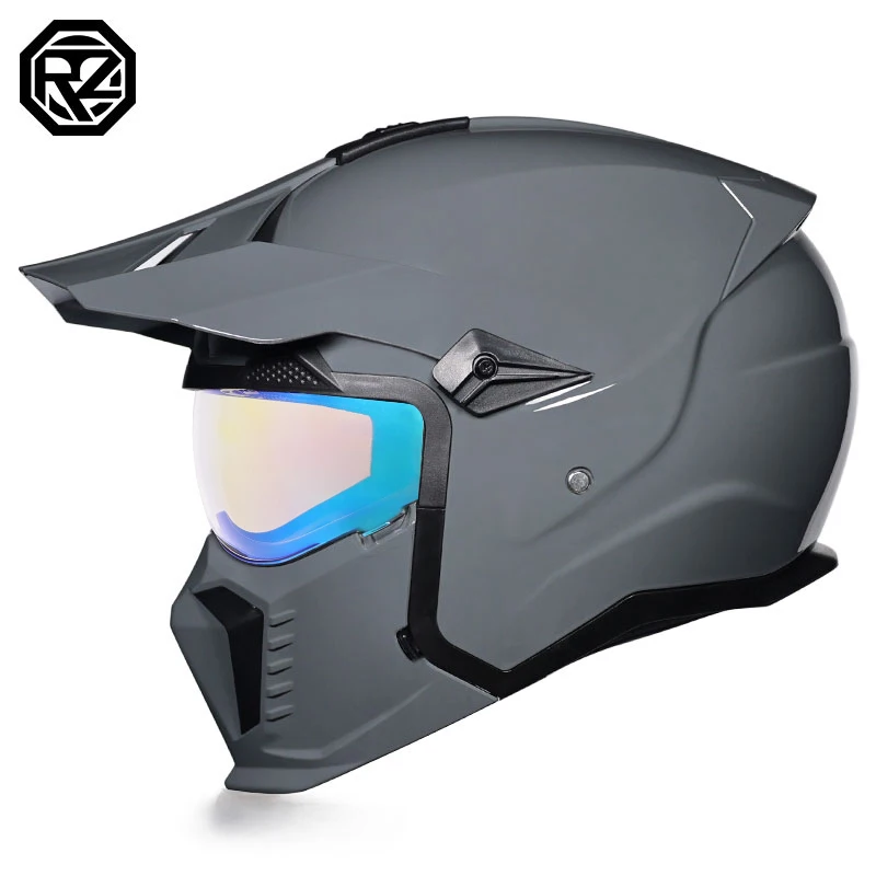 ORZ Street Fighter Combination Helmet Motorcycle Helmet Men's and Women's Retro Full Helmet Four Seasons Detachable DOT