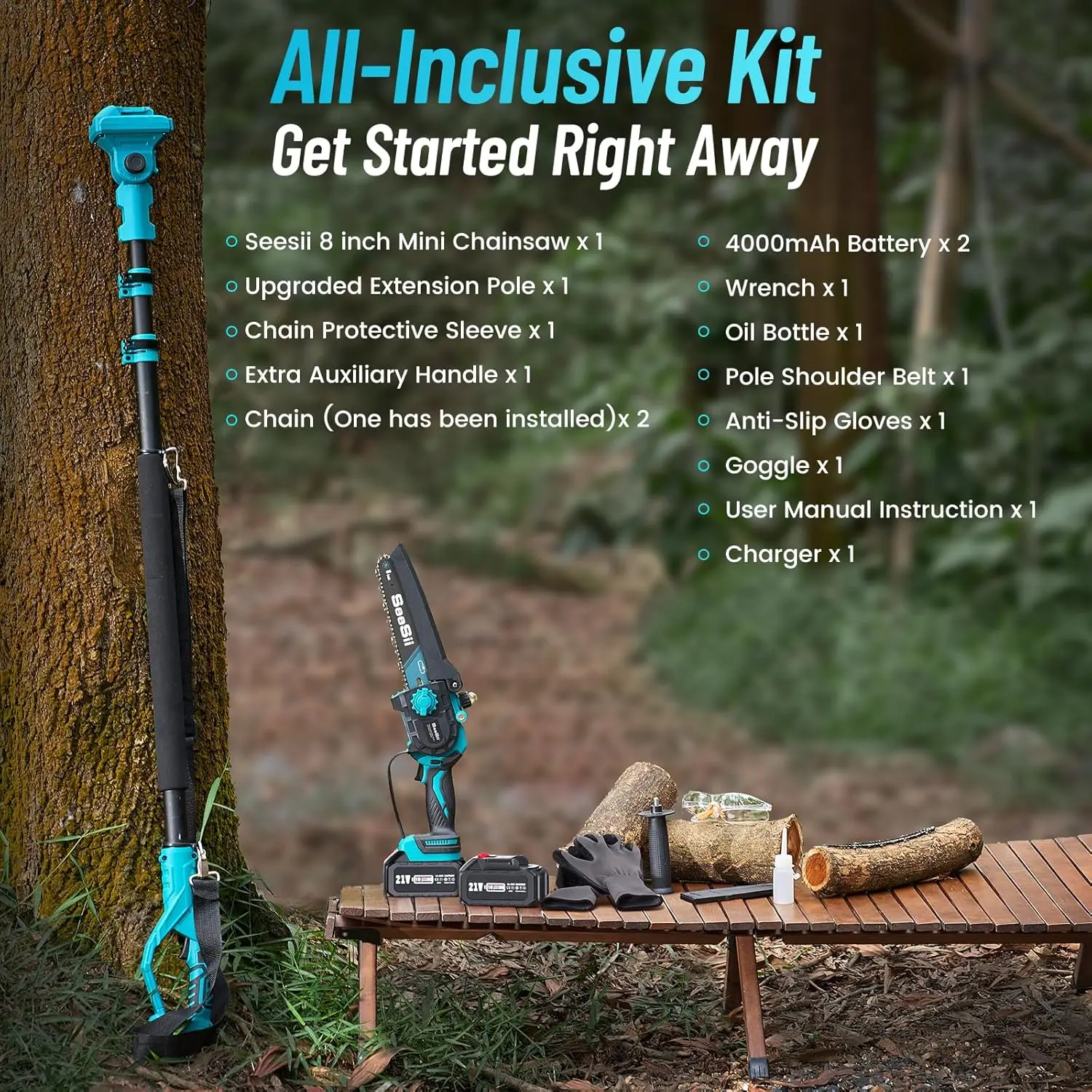 

Seesii 2-IN-1 3500W Cordless Pole Saw 8-inch Electric Saws Brushless with 2.7m Extension Pole Gardening Tool For 18V Battery