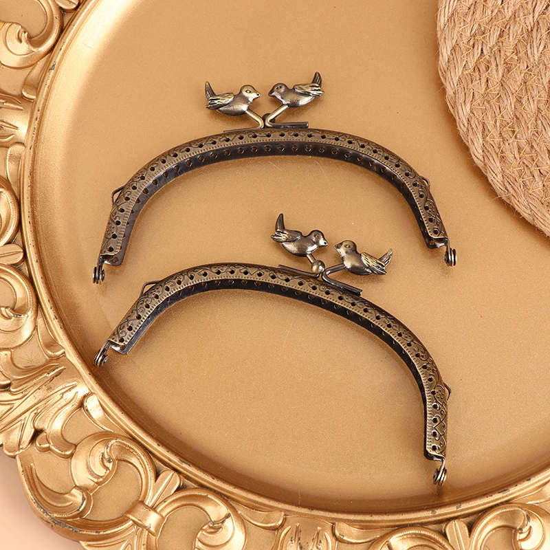 1Pc 12.5cm Bird Head Embossed Antique Bronze Metal Purse Frame Bag Kiss Clasp Handle DIY Arc Lock Bag Accessories