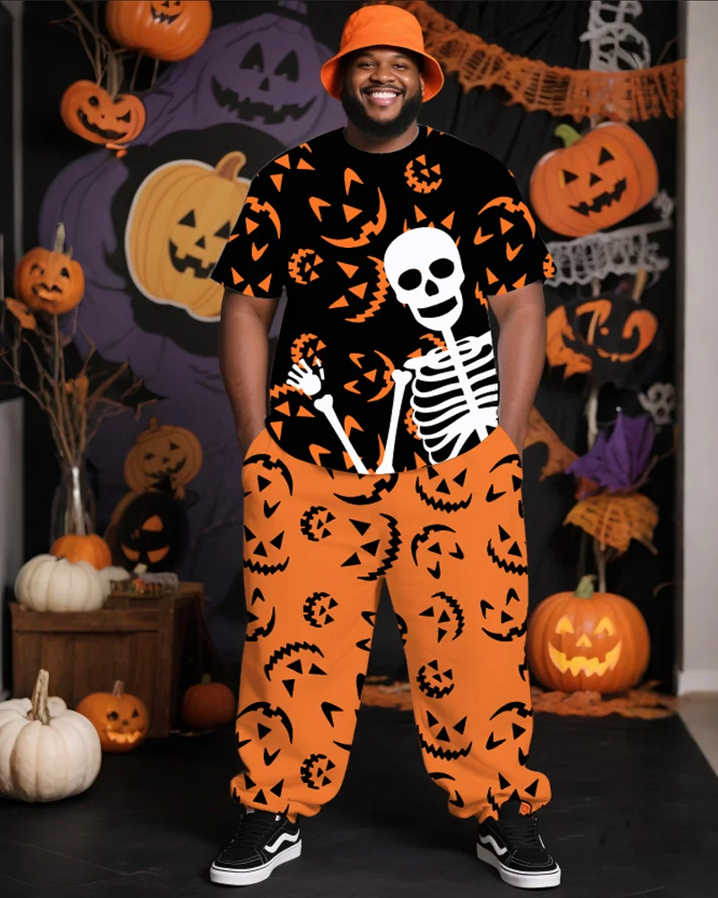 

S-9XL Мужская футболка больших размеров на Хэллоуин с короткими рукавами и брюки, комплект из двух предметов