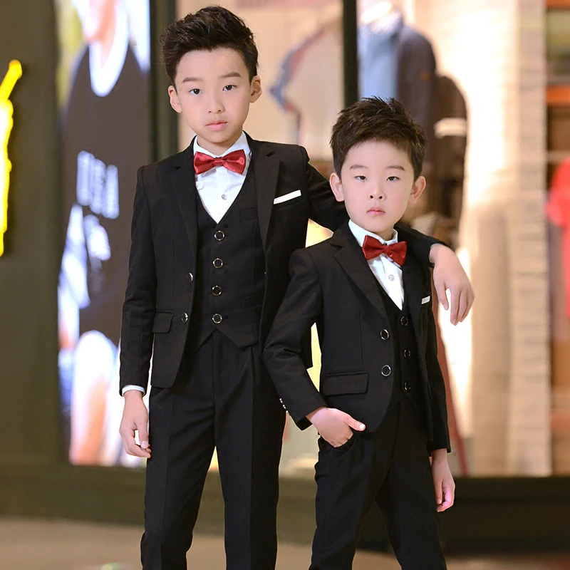 Flower Boys 5Pieces/Set Jacket Vest Shirt Pants Bowtie Formal Suit Gentleman Kids Wedding Campus Dress Children ceremony Costume