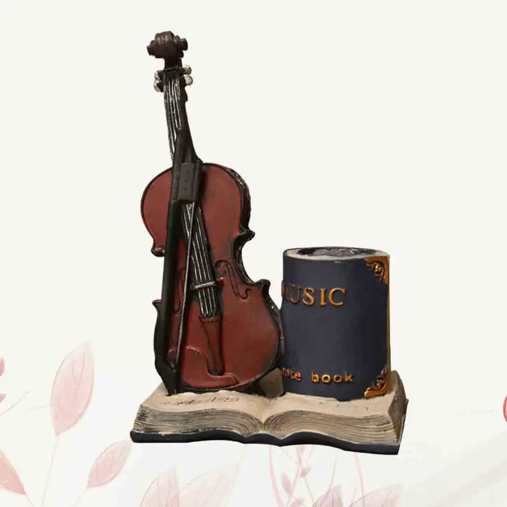 

Blue Violin Pen Holder Natural Resin Pen Box Creative Desktop Decoration Multifunctional Stationery Container Pencil Storage