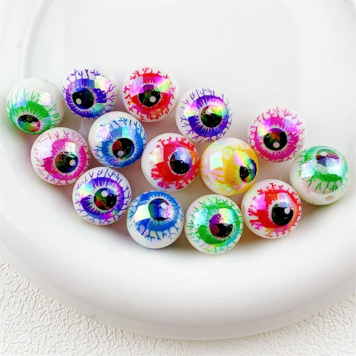 

16MM 10pcs Spooky Eyeball Beads Acrylic Spacer Beads Colorful Eye Loose Beads for Diy Halloween&Party Decor Jewelry Accessories