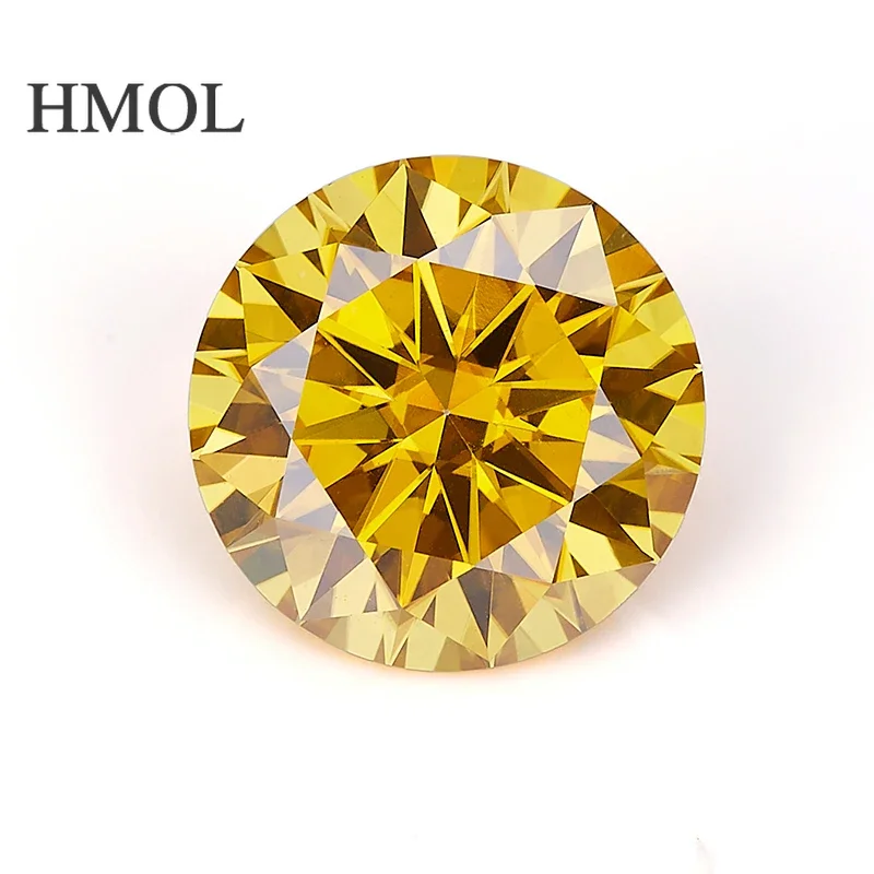 

Камень HMOL Moissanite, свободный камень круглой формы [золотисто-желтый], цвет искусственные камни, бусины для изготовления ювелирных изделий, сертификат GRA