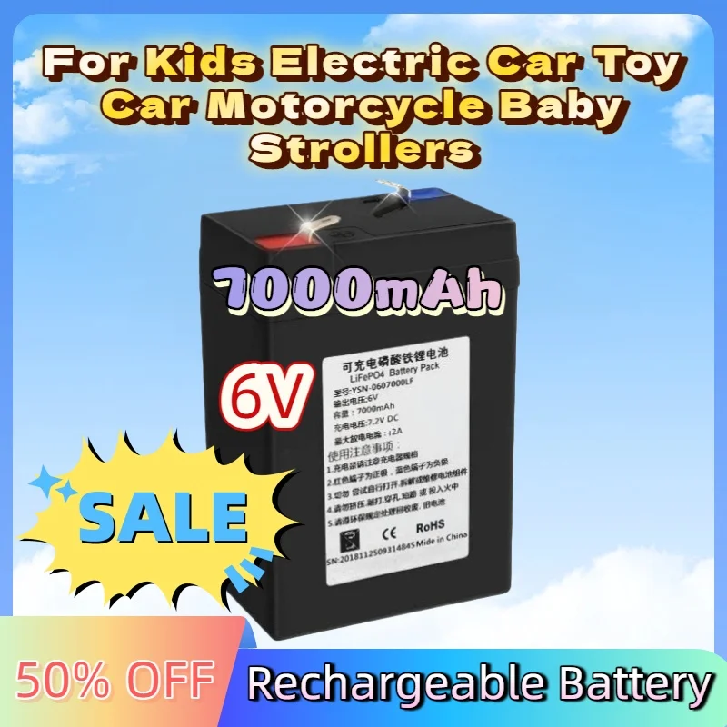 

LiFePO4 Rechargeable Battery 6V 7AH 7000mAh for Kids Electric Car Toy Car Motorcycle Baby Strollers Batteries High-capacity