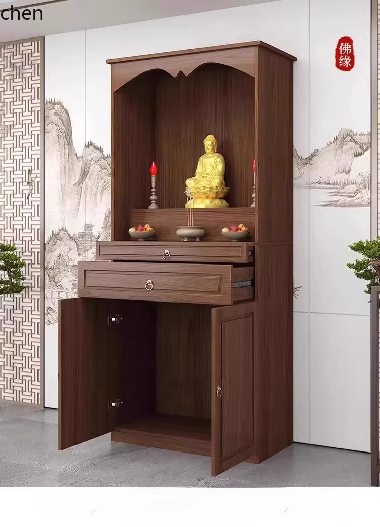 HT offering altar cabinet New Chinese-style God of Wealth Buddha statue stand cabinet Guanyin Bodhisattva offering incense table