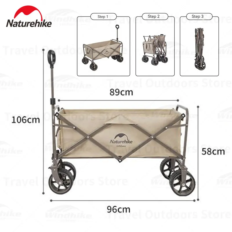 Naturehike Outdoor Folding Trolley with Braking Design Double Layer 600D Oxford Cloth Camping Trolley 90L Capacity Beach Trolley