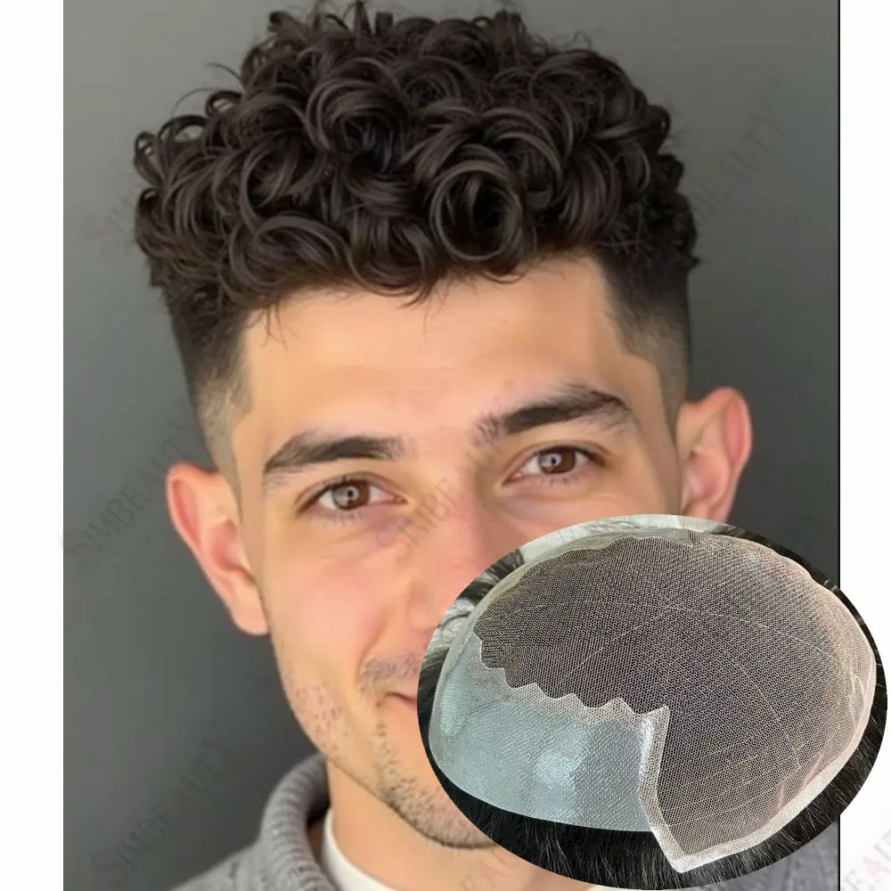 20 مللي متر/24 مللي متر مجعد طبيعي Q6 الدانتيل الشعر المستعار الرجال أوروبا الشعر البشري ابيض عقدة الدانتيل الجبهة الرجال نظام استبدال الشعر الاصطناعية