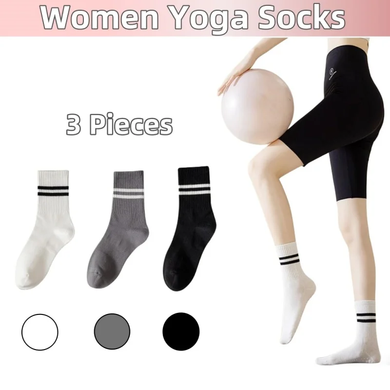 3 أزواج من جوارب اليوغا النسائية غير القابلة للانزلاق، جوارب بيلاتيس قطنية، جوارب رقص باليه للرياضة واللياقة البدنية #1