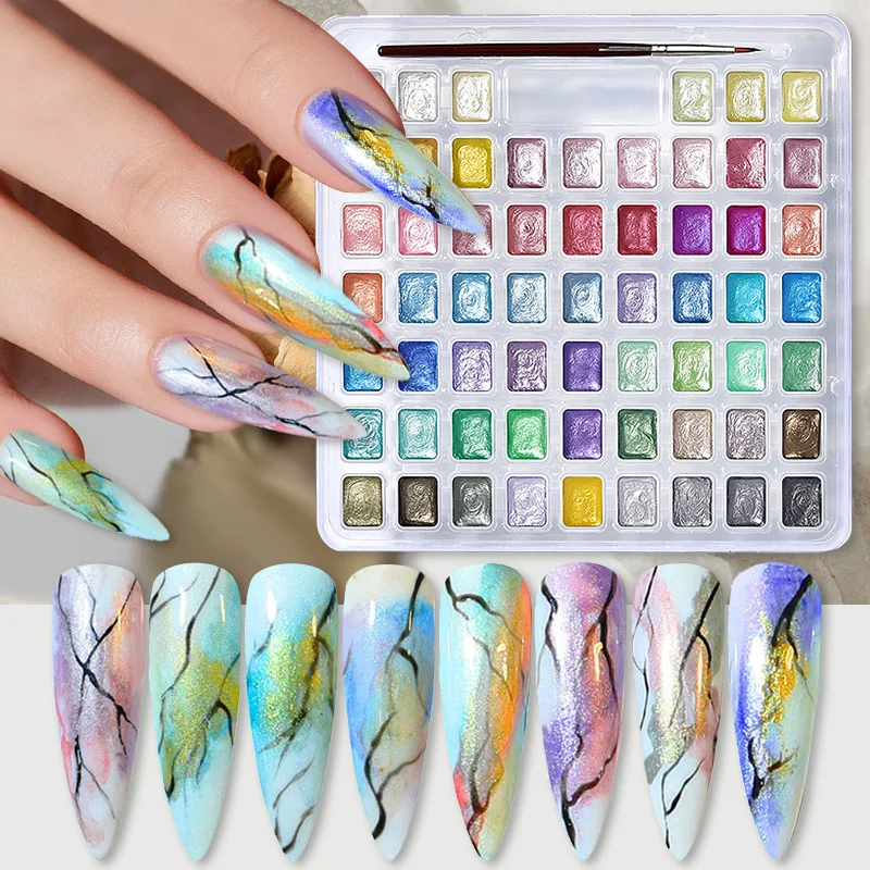 60 色の真珠光沢のある固体水彩顔料セット描画絵画用グリッターネイルパウダー DIY ネイルアート作成用品