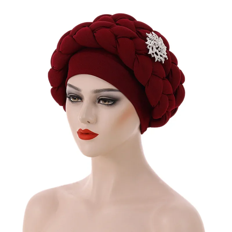 Handmade New African Cap Nigerian Wedding Gele African for Women Turban Cap Head Wrap Femme Knot Pre-Tied Bonnet Braid Turban
