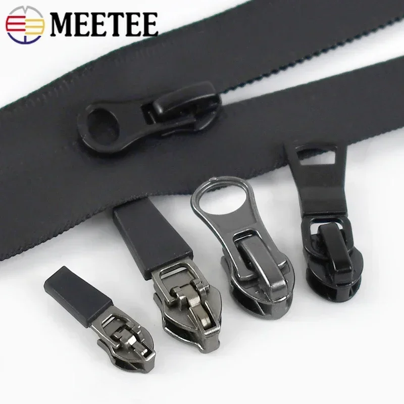 Meetee 20Pcs 3# 5# 8# 10# Nylon Zipper Sliders Reverse Invisible Waterproof Zippers Puller Head DIY Bag Jacket Sewing Accessory