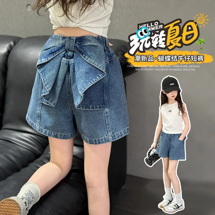 5-14Y Children's  Jeans Pants  Summer Bowknot Denim Shorts for Girls  Kid's Fashion Slim Trousers Clothes H131-29