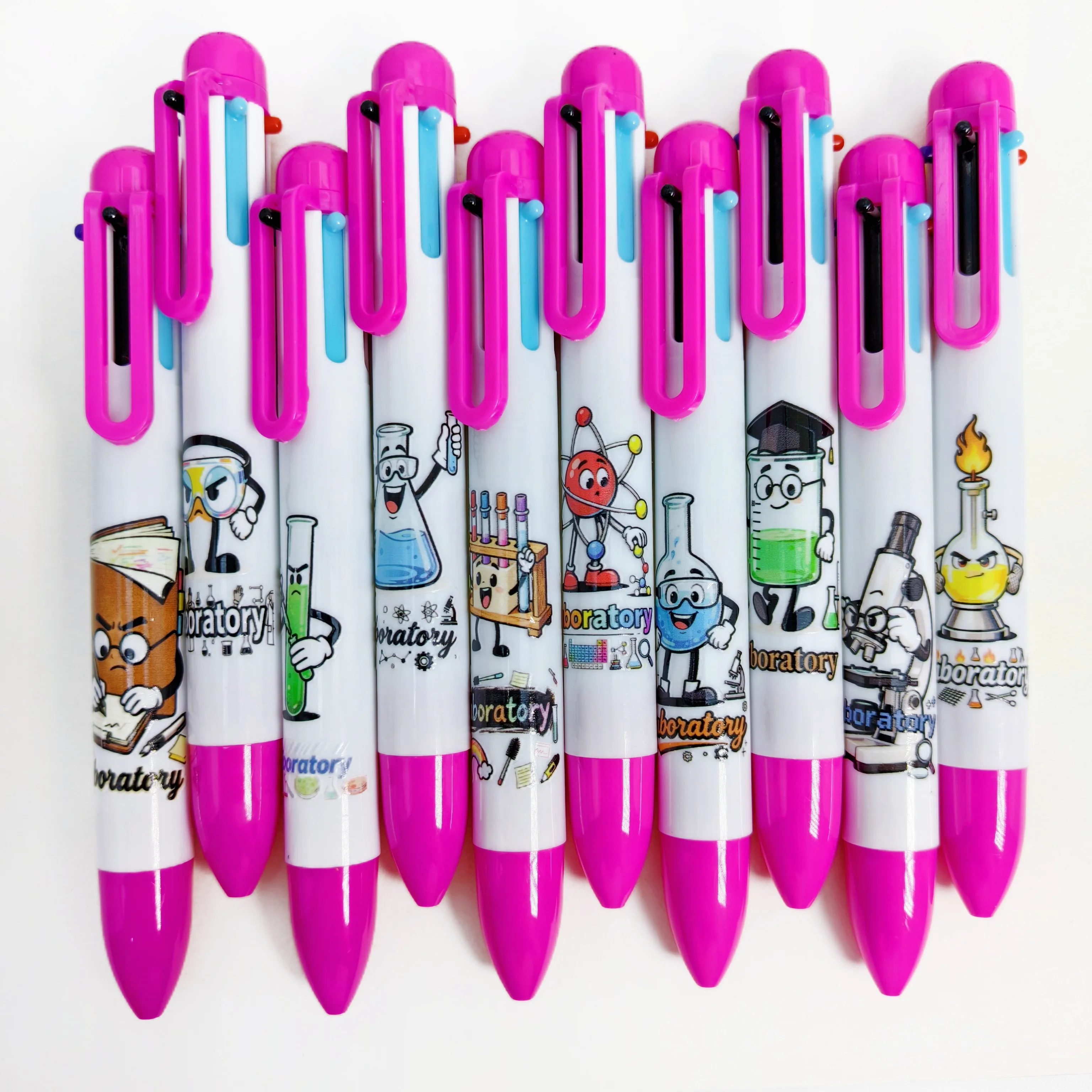 

10pcs/15pcs Chemistry Laboratory Multicolor Ballpoint Pen Scientific Experiment Bottle Design Six in One Ballpoint Pen