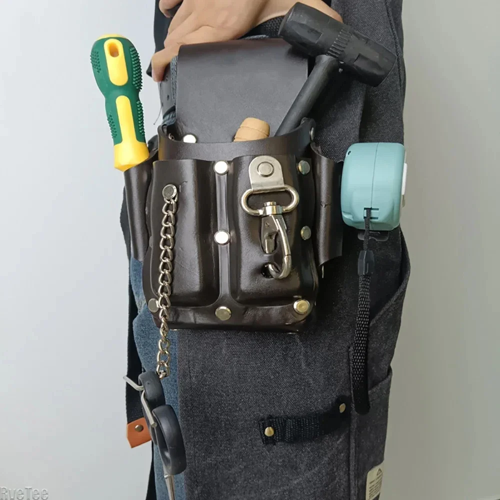 Vintage Faux Leather Electrician Tool Belt With Pouch, Handmade Design With Tape Hook, Tool Storage Bag Mens Gift