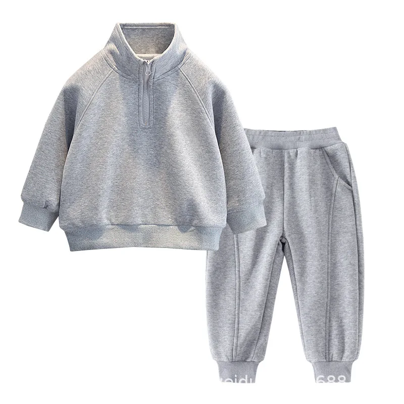Childrens Wear Stylish Zip Stand Collar Thick Sweatshirt Set Kids Medium Large New Spring Fall Winter Korean Jacket