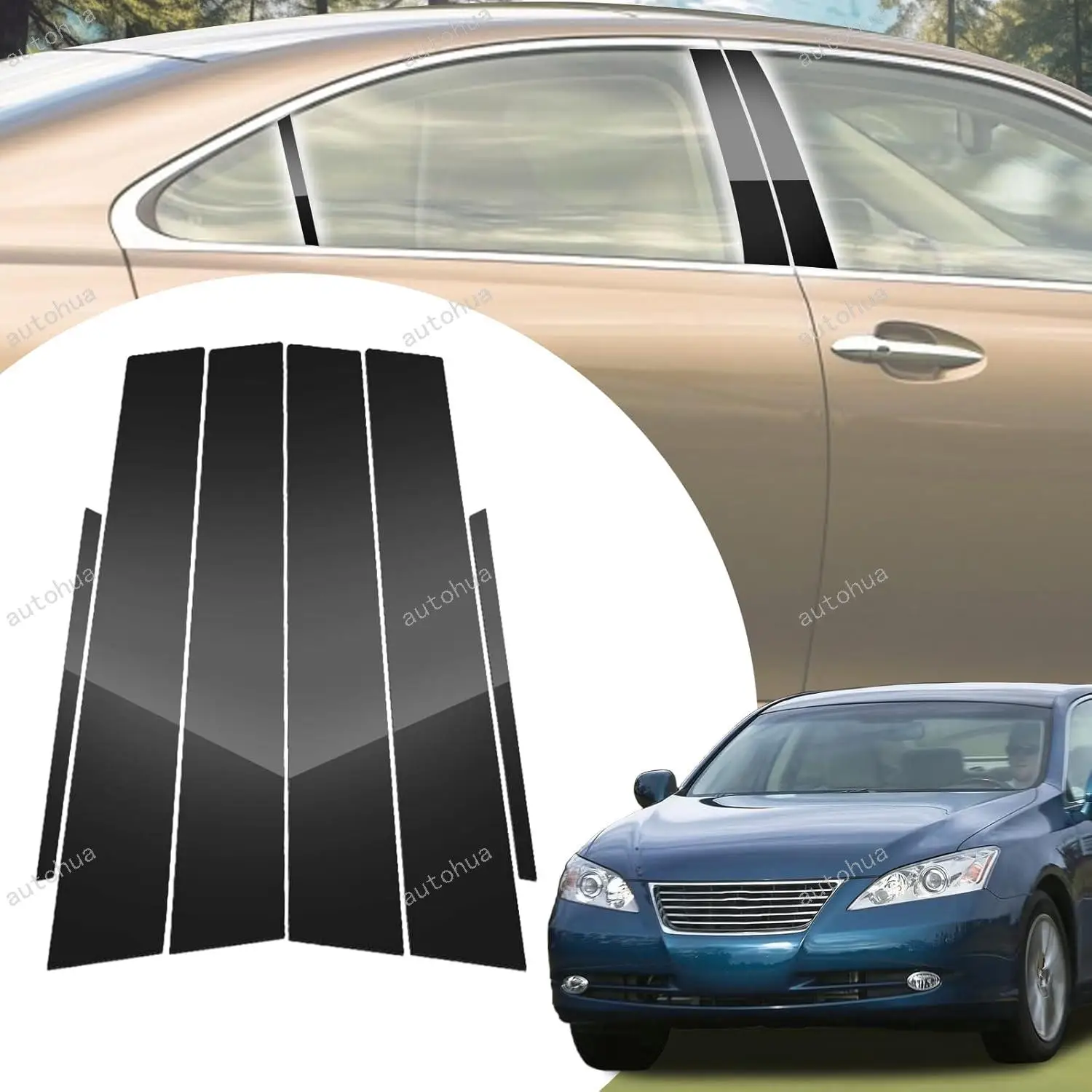 

Door Pillar Post Trim for Lexus ES350 2007-2012 Side Door Pillar Anti Scratch Glossy PC Stickers Cover Moldings 6-pcs