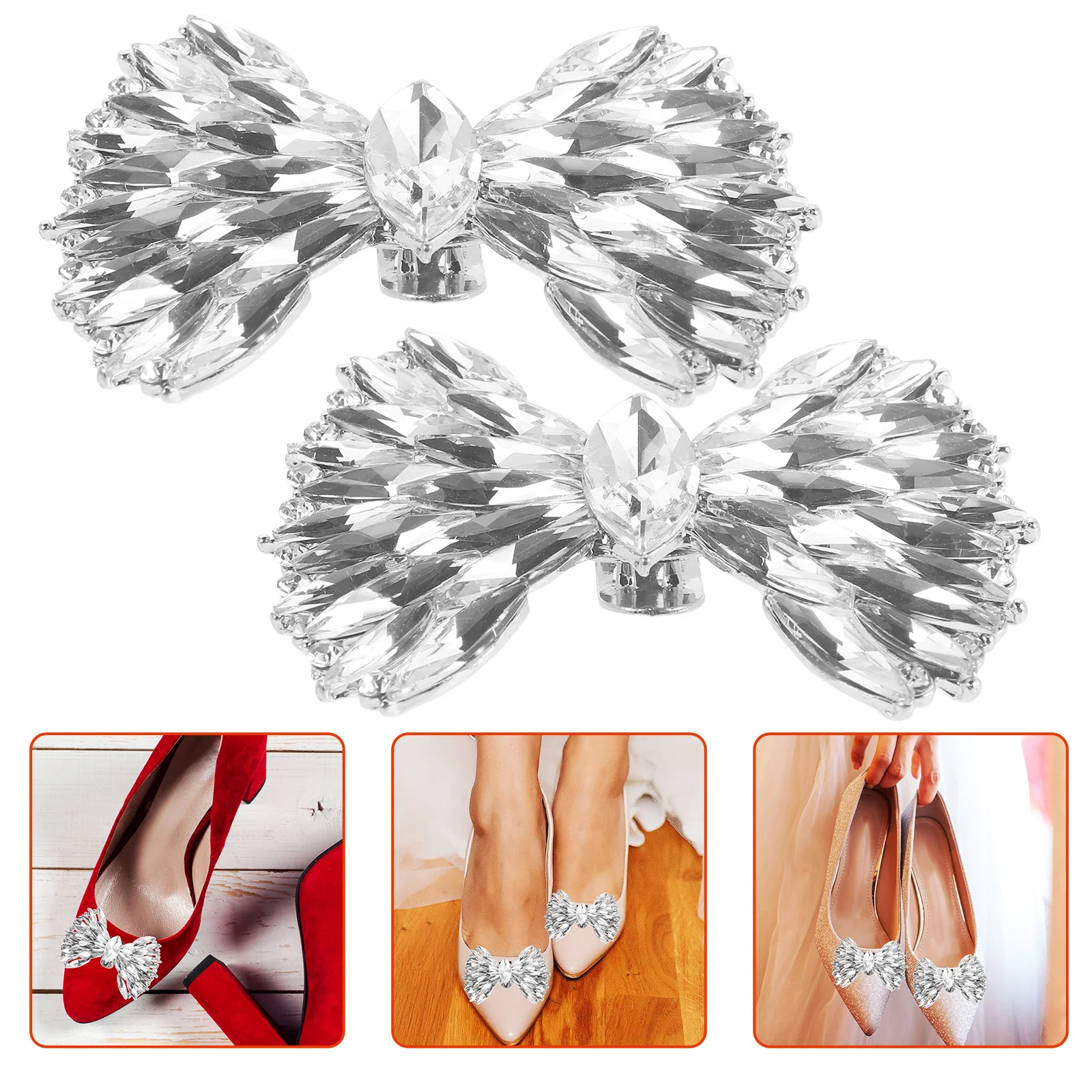 

2pcs Shoe Clips Women Bling Bowknot Charm Decorative Buckle For High Heel Pumps Bridal Wedding Decoration Zinc Alloy Shoe
